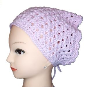 Hair scarf kerchief handmade by seller bonnet crochet pink 100% cotton